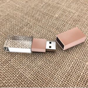 128GB 3.0 Kristal USB stick met brons kleur metale dop - Glas usb stick, glazen usb stick,