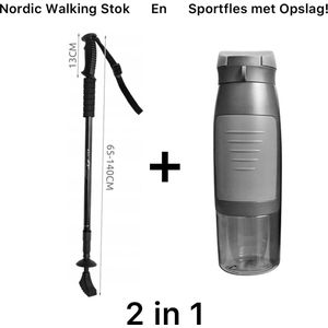 2-PACK ! 2 in 1  Nordic Walking Stok en Sportfles Met Opslag -Wandelstokken Verstelbaar Antishock-Waterfles 750 ml-Grijs Sportdrinkfles Met Sleutel/Pas/Papiergeld Opbergvak