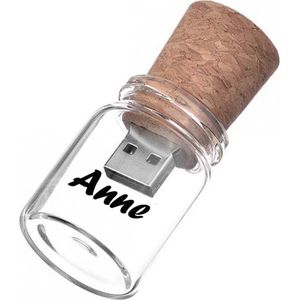 Glazen fles met kurk usb stick met naam of foto bedrukken