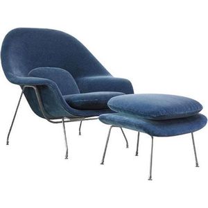 Medina Lounge stoel met voetenbank - Fauteuil - Fluweel/Kasjmier