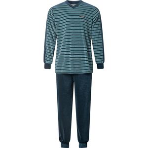 Gentlemen heren pyjama velours - maat XXL - Fijnstreep V-hals - marine/groen