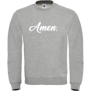 Kerst sweater grijs M - Amen - wit - soBAD. | Kersttrui soBAD. | kerstsweaters volwassenen | kerst hoodie volwassenen | Kerst outfit | Foute kerst truien
