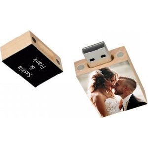 Rechhoek hout 128GB 3.0 usb stick met foto bedrukken