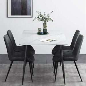Medina Eettafel - Eettafel set - Met 4 stoelen - Wit - 120 cm- Marmer - Modern