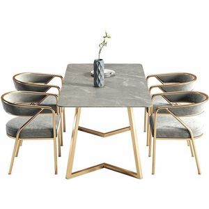 Medina Eettafel - Modern - Gesinterd steen & Goud - 140 cm - Rechte poten