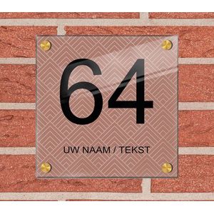 Naambordje voordeur plexiglas 15x15x0,5 cm met goud kleur afstanhouder model 1103 - Huisnummerbordje, naambordjes, naambordje huis, naamplaatjes,  huisnummer bordje, originele naambordjes voordeur, huisnummerbord met naam, originele huisnummer bord