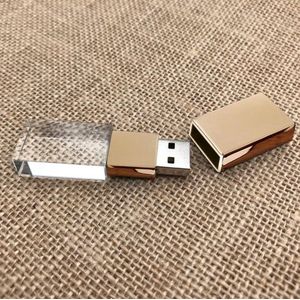 128GB 3.0 Kristal USB stick met goud kleur metale dop - Glas usb stick, glazen usb stick,
