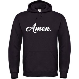 Kerst hoodie zwart M - Amen - wit - soBAD. | Kersttrui soBAD. | kerstsweaters volwassenen | kerst hoodie volwassenen | Kerst outfit | Foute kerst truien