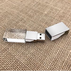 Kristal 128GB 3.0 USB stick met zilver kleur metale dop - Glas usb stick, glazen usb stick,