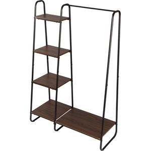 Happyment Kledingrek Doda - Met opbergruimte - 5 planken - Garderobekast organizer schoenenrek - Modern bruin - Garderoberek - Kledingkast hout