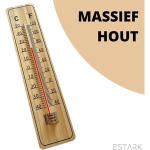 ESTARK® Buitenthermometer Luxe Hout - 23 x 5 CM - Binnenthermometer - Metalen Binnen Buiten Thermometer - Thermometer voor aan Muur Gevel - Kwik - Draadloos - Min/Max - Muurthermometer - Kozijnthermometer - Temperatuurmeter - Thermometer Hout (H23)