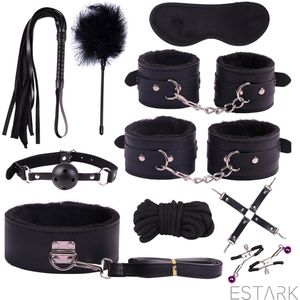 ESTARK® BDSM bondage Set - SM Handboeien - Doe Dobbelsteen - Zweep / Veer / Zweepje - Bondageset - Erotische Blinddoek - Oogmasker - Zweep - Touw - Sex Toys - Seksspeeltjes Voor Koppels - Handcuffs - Bondage Sex Seks - Zwart