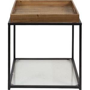 Bijzettafel 44*44*45 cm Bruin, Zwart Ijzer, Glas, Hout Vierkant Side table Tafeltje