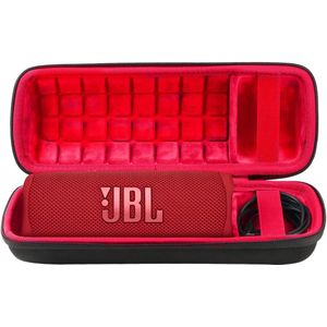 Selwo Harde tas geschikt voor JBL Flip 6 Flip 5 Bluetooth Box draagbare luidspreker Case draagtas (zwarte hoes/binnenkant rood)