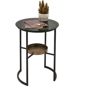 Bijzettafel Ø 43*55 cm Bruin Ijzer, Glas Side table Tafeltje