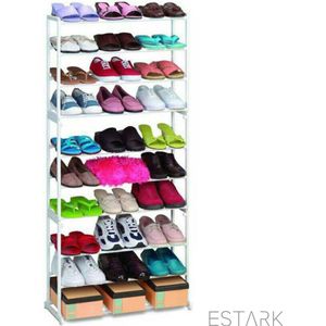 ESTARK® Schoenenrek - Praktische Schoenenkast - XXL - Zwart Metaal - Schoenen rek kast - Shoe Rack - Voor 30 Schoenen - Schoenenrek - 30 Paar Wit