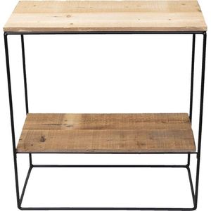 Sidetable 60*25*66 cm Bruin Hout, Ijzer Rechthoek Wandtafel Haltafel Console Tafel