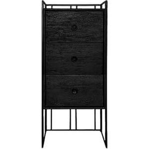 Ladenkast  - zwart hout - 3 laden  - decoratief - trendy  -  H102cm