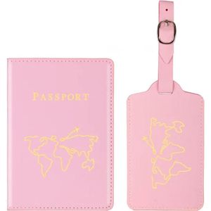 Paspoort hoesje met kofferlabel - Paspoorthouder - Bagage label - Vliegen - Vakantie - Roze / Goud - PU leer - 11 cm x 17 cm