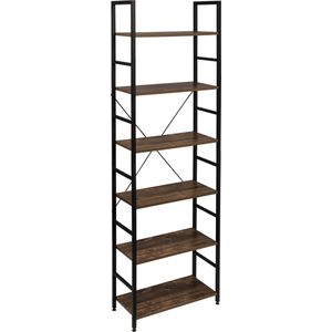Happyment Boekenkast Kerri - Industrieel - 6 Lagen - Bruin/Zwart - Boekenrek - Woonkamer, slaapkamer en kinderkamer - Hout/Metaal - 60x28x180cm