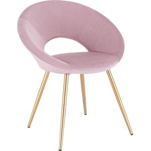 Luxe Velvet Stoel - Roze - Eetkamerstoel - Met armleuning - Vergaderstoel - Gouden Metalen poten - Set van 1 - Zithoogte 47cm