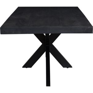 Eettafel met metalen spinpoot - 220cm - schuine rand - zwart - Parker collectie