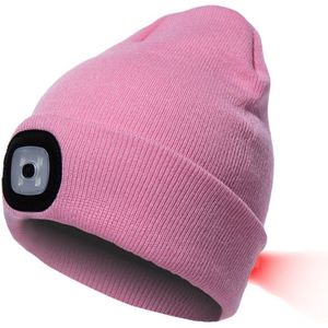 Roze  herlaadbare LED BEANIE MUTS met wit licht vooraan en rood licht achteraan, uw garantie voor veiligheid en comfort