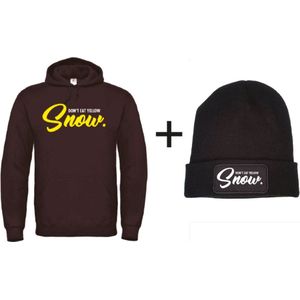 Set wintersport hoodie zwart M + muts - Don't eat yellow snow - soBAD. | Foute apres ski outfit | kleding | verkleedkleren | wintersport beanie | wintersporttruien | wintersport dames en heren