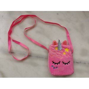 Schoudertasje Voor meisjes Unicorn roze met glitterhoorn 12x9x1cm met rits