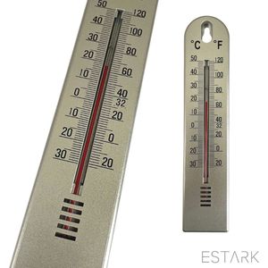ESTARK® Thermometer - Buitenthermometer - Binnenthermometer - Metalen Binnen Buiten Thermometer - Grijs - Thermometer voor aan Muur Gevel - Kwik - Draadloos - Min/Max - Muurthermometer - Kozijnthermometer - Temperatuurmeter - Thermometer Grijs 20cm