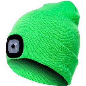 Lichtgroene herlaadbare LED BEANIE MUTS met wit licht vooraan , uw garantie voor veiligheid en comfort