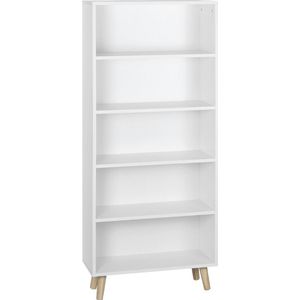 Happyment Boekenkast industrieel - 4 lagen - Op poten - Wit - Boekenrek - Woonkamer, slaapkamer en kinderkamer - Hout - 60 x 24x 144 cm