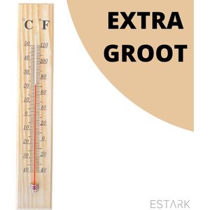 ESTARK® Buitenthermometer EXTRA GROOT - 40 x 7 CM - Binnenthermometer - Metalen Binnen Buiten Thermometer - Thermometer voor aan Muur Gevel - Kwik - Draadloos - Min/Max - Muurthermometer - Kozijnthermometer - Temperatuurmeter - Thermometer Hout (H40)