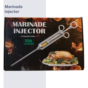 Marinade injectiespuit - Garneerspuit - Transparante stuk voor inhoud - RVS - Afwasbestendig - marinade injector - Vlees injectiespuit - incl.3 verschillende injectienaalden & 2 schoonmaakborstel