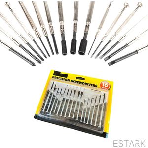 ESTARK® Mini Schroevendraaier Set - Kruiskop / Platte kop - Precisie Juweliers Schroevendraaier Set - Kleine Horloge Schroevendraaier - Plat Kruis - 16-DELIG