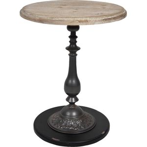 Bijzettafel Ø 50*64 cm Bruin, Zwart Hout, Ijzer Rond Side table Tafeltje