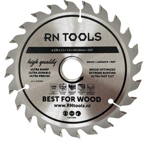 RNtools Cirkelzaagblad - Best for Wood - ⌀ 135mm - 24 tanden - Zaagbreedte 1,5 mm - Dikte blad 1,1 mm - Hout - Hardhout - Laminaat - MDF - Multiplex
