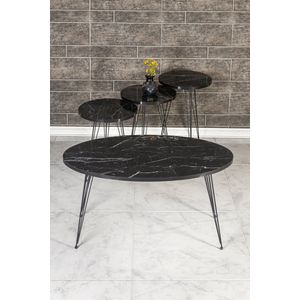 Sierra Salontafel Set | Marmeren look | Set van 4 | Zwart | Luxe design | Marmer | Bijzettafel | Sofa tafel Ovaal | Woonkamer tafel | Salon tafel