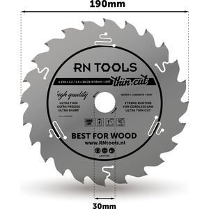 RNtools Cirkelzaagblad - Best for Wood - THIN CUT - 190 x 30 mm - 24 tanden