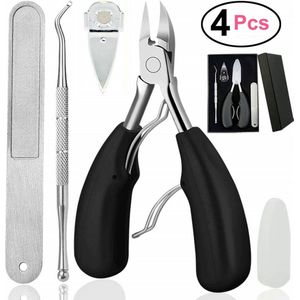 Nageltang Pro met kromme bek voor Ingegroeide Teennagel + Accessoires - Nagelschaar voor harde en dikke nagels - Kalknagel - Kalknagelbehandeling - 4-delige Pedicureset - Nagelknipper - Nagellifter - Pedicure - incl lux opbergdoosje