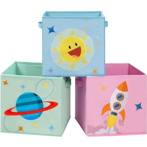 Nancy's Fracville Opbergdozen - Kinderkamer - Set Van 3 - Vouwboxen - Stof - Handvaten - Blauw - Groen - Roze - 30 x 30 x 30 cm