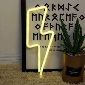 Neon Led Lamp Geel - Bliksem Vormige - Neon verlichting bij het raam - Sfeerverlichting binnen voor Slaapkamer - Wandlamp