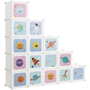 Nancy's Hallam Opbergdozen - Opbergkast - Kinderkamer - 16 Kubussen - Plastic - Wit - Speels Design - 123 x 31 x 123 cm