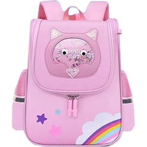 Ruime en comfortabele kinderrugtas voor basisschool met reflecterende strepen - backpack (big) - Roze Kat