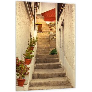 PVC Schuimplaat - Trap in Steegje met Planten - 100x150 cm Foto op PVC Schuimplaat (Met Ophangsysteem)