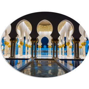 PVC Schuimplaat Ovaal - Prachtig Versierde Binnenkant van Sjeik Zayed Moskee in Abu Dhabi - 96x72 cm Foto op Ovaal (Met Ophangsysteem)