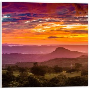 PVC Schuimplaat - Zonsondergang over Landschap in Costa Rica - 50x50 cm Foto op PVC Schuimplaat (Met Ophangsysteem)