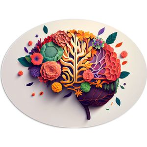 PVC Schuimplaat Ovaal - Hersenen van Tuinman met Bloemen en Planten - 96x72 cm Foto op Ovaal (Met Ophangsysteem)