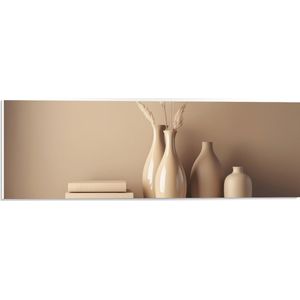 PVC Schuimplaat- Foto van Keramieken Vazen in Natuurtinten tegen Muur - 60x20 cm Foto op PVC Schuimplaat