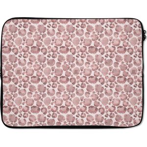 Laptophoes 17 inch - Panterprint - Roze - Chic - Laptop sleeve - Binnenmaat 42,5x30 cm - Zwarte achterkant
